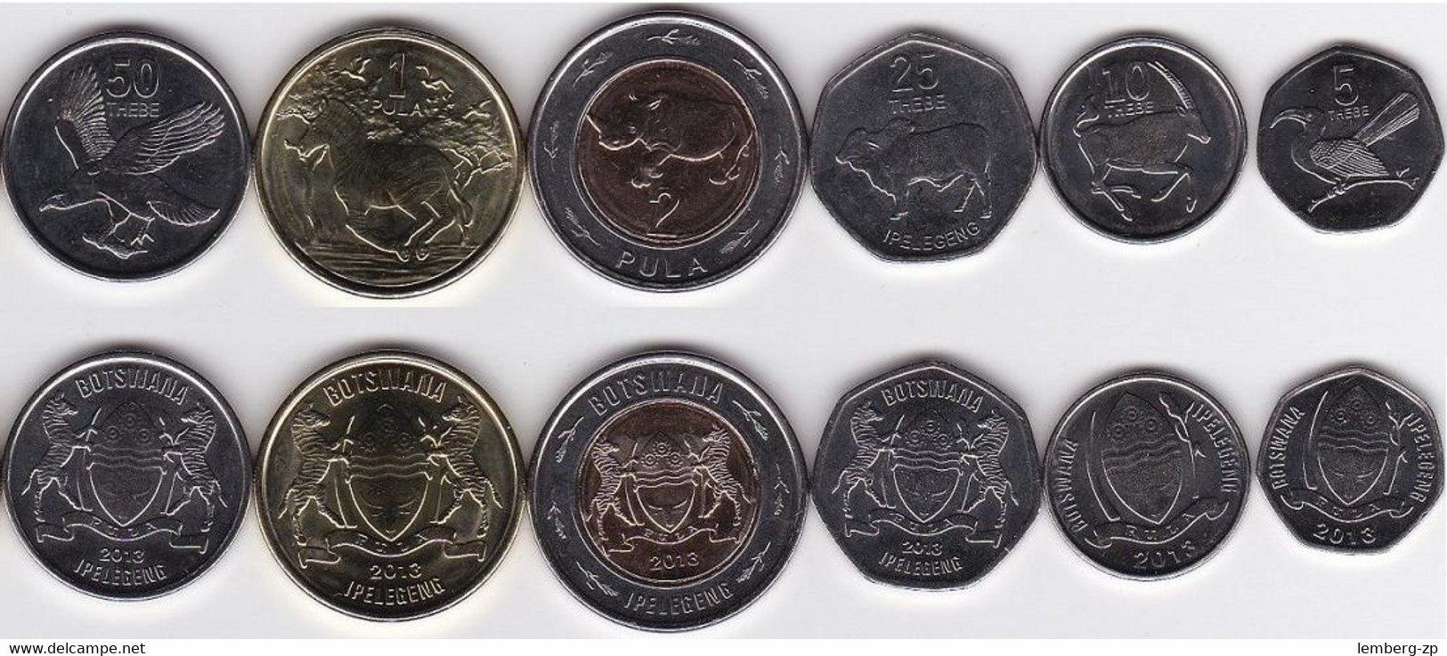 Botswana - Set 6 Coins 5 10 25 50 Thebe + 1 2 Pula 2013 UNC Lemberg-Zp - Botswana