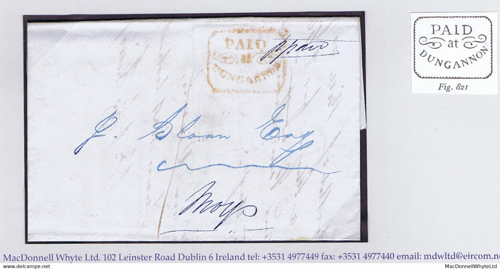 Ireland Tyrone 1842 Fancy Framed 3-line PAID *at* DUNGANNON In Red On Cover To Moy Paid "1" UPP Rate - Prefilatelia