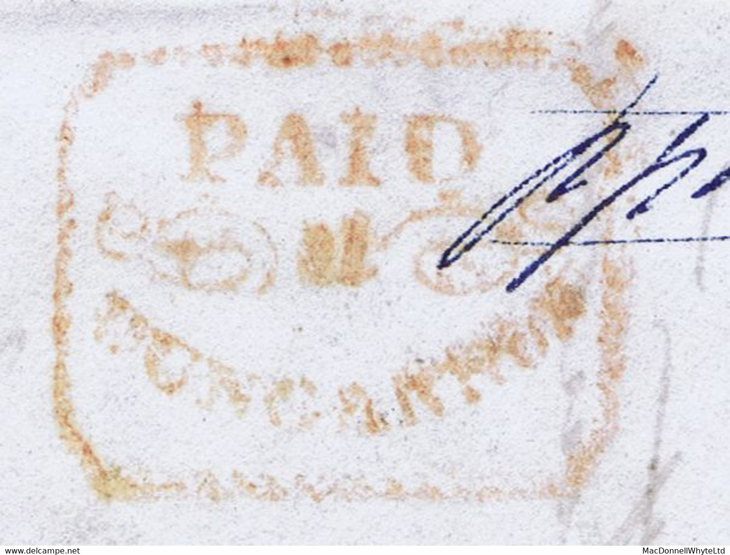 Ireland Tyrone 1842 Fancy Framed 3-line PAID *at* DUNGANNON In Red On Cover To Moy Paid "1" UPP Rate - Prefilatelia