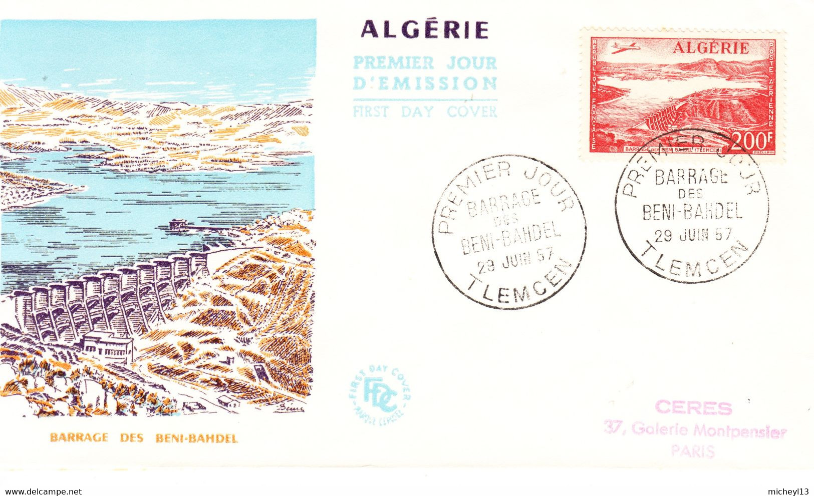 Algérie-Tlemcen-Barrage De Beni Bahdel-23/06/1959-Yvert Poste Aérienne 14 - Autres & Non Classés