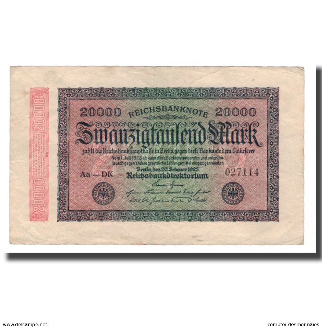 Billet, Allemagne, 20,000 Mark, 1923, 1923-02-20, KM:85c, TTB - 20.000 Mark