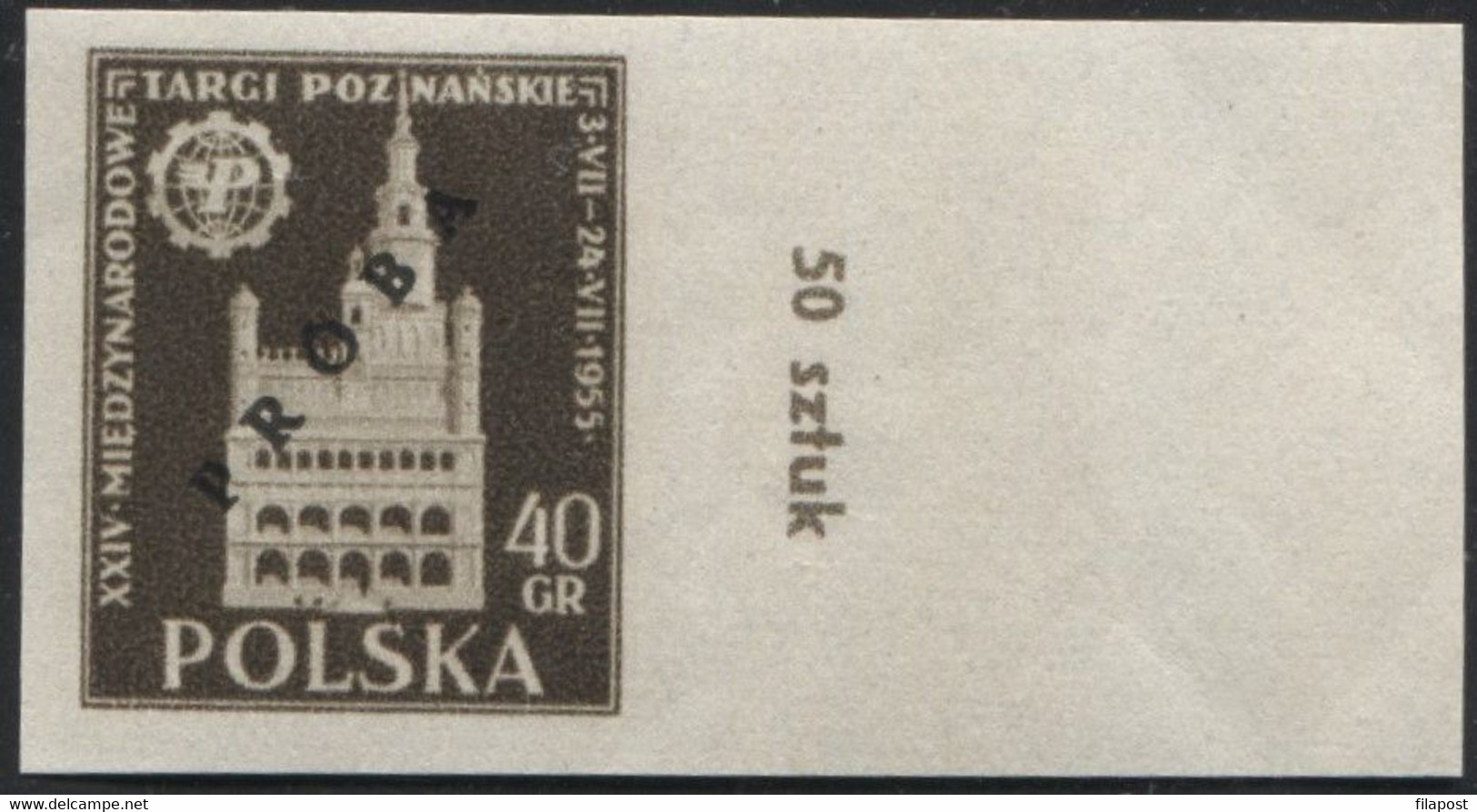 1955 Poland, Mi 915/916 Proof Of Colour, Guarantee Korszeń, City Hall Architecture Poznań International Fair MNH** P30 - Probe- Und Nachdrucke