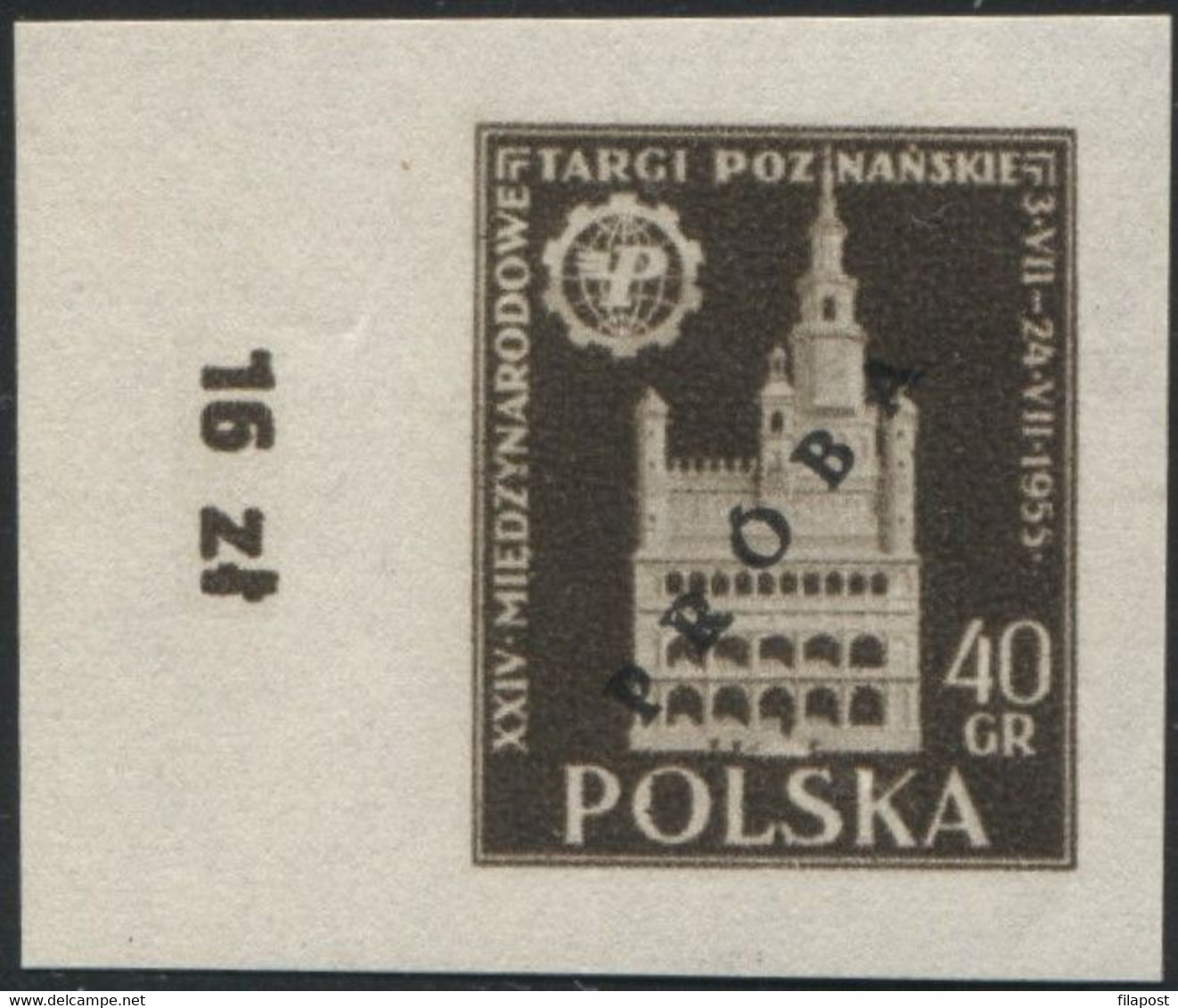 1955 Poland, Mi 915/916 Proof Of Colour, Guarantee Korszeń, City Hall Architecture Poznań International Fair MNH** P30 - Essais & Réimpressions