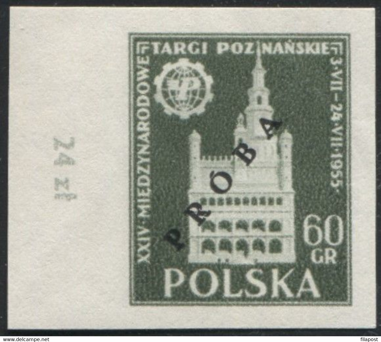 1955 Poland, Mi 915/916 Proof Of Colour, Guarantee Korszeń, City Hall Architecture Poznań International Fair MNH** P30 - Probe- Und Nachdrucke