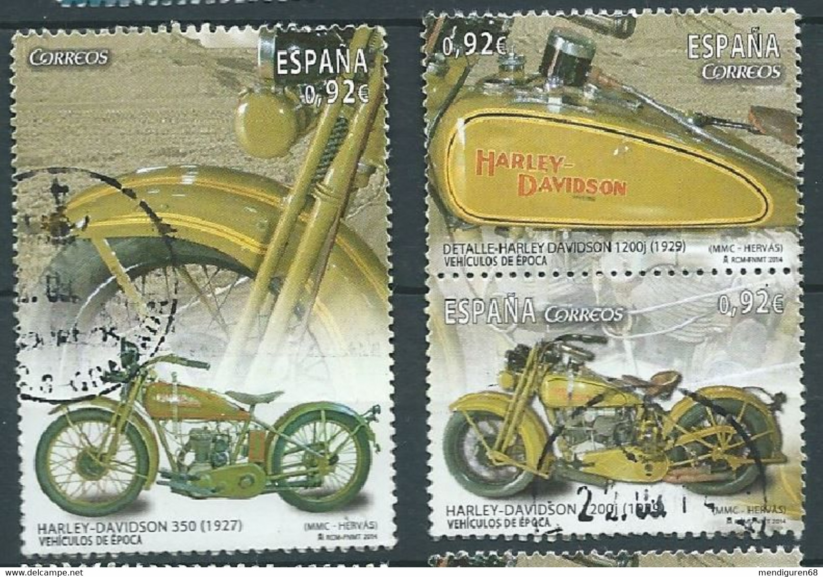 ESPAGNE SPANIEN SPAIN ESPAÑA 2014 FROM M/S HARLEY DAVIDSON MOTORCYCLE SET 3V USED ED 4902a-c MI 4906-8 YT 4611-3 SC 3991 - Oblitérés