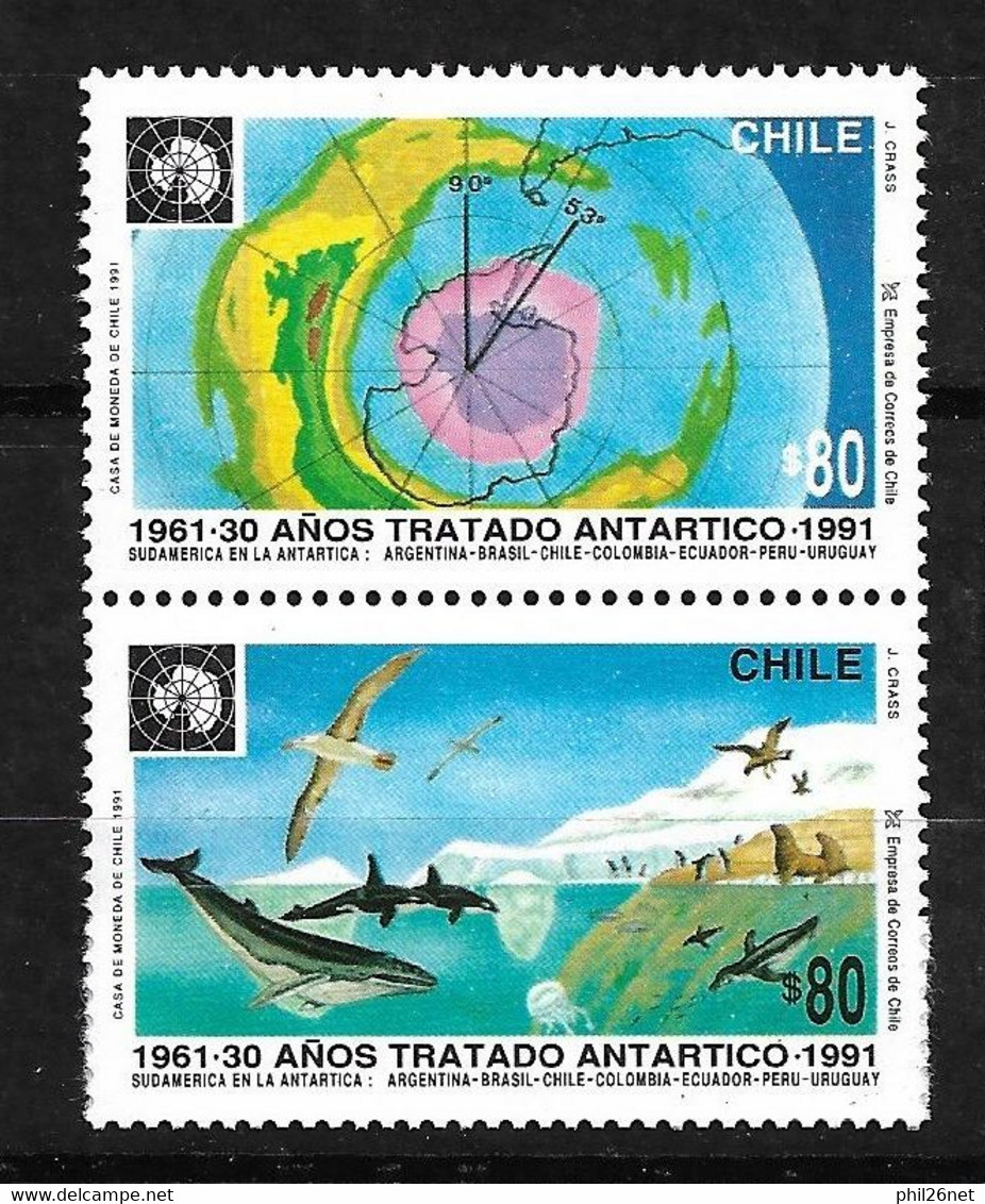 Chili  N°  1070 Et 1071  Traité De L' Antartique  Neufs * *   B/TB  - Traité Sur L'Antarctique