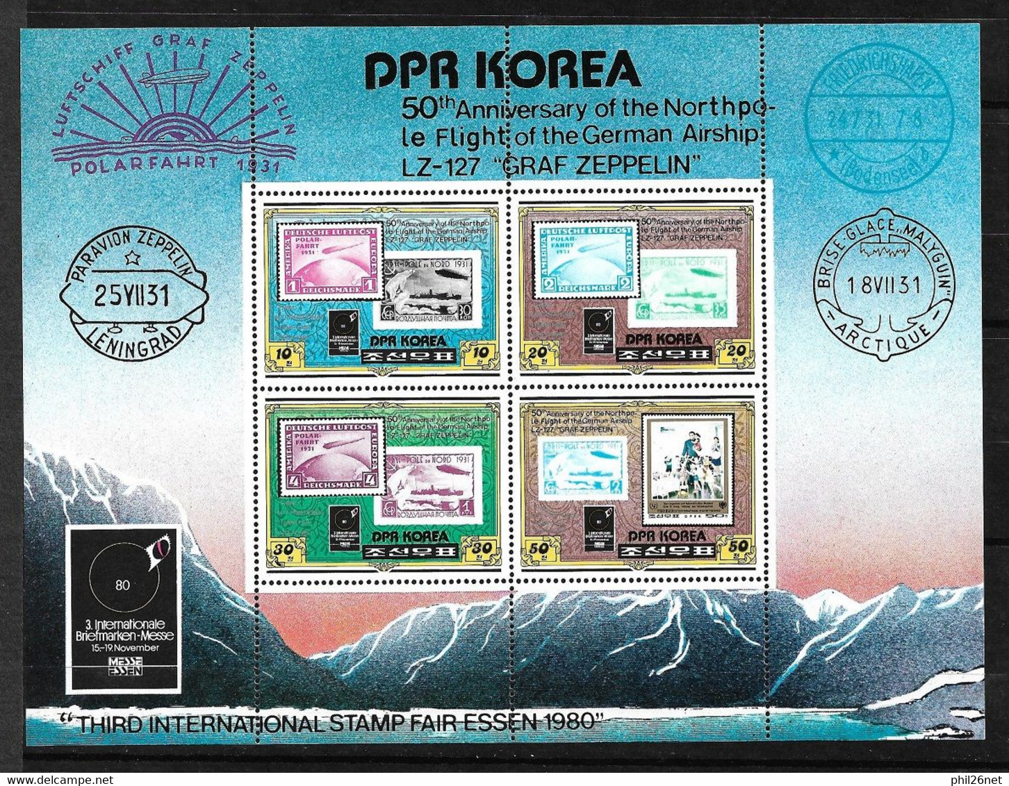 Corée Du Nord  Bloc N° 162 Survol Du Pôle Nord Zeppelin Neuf * *   B/TB  - Expéditions Arctiques