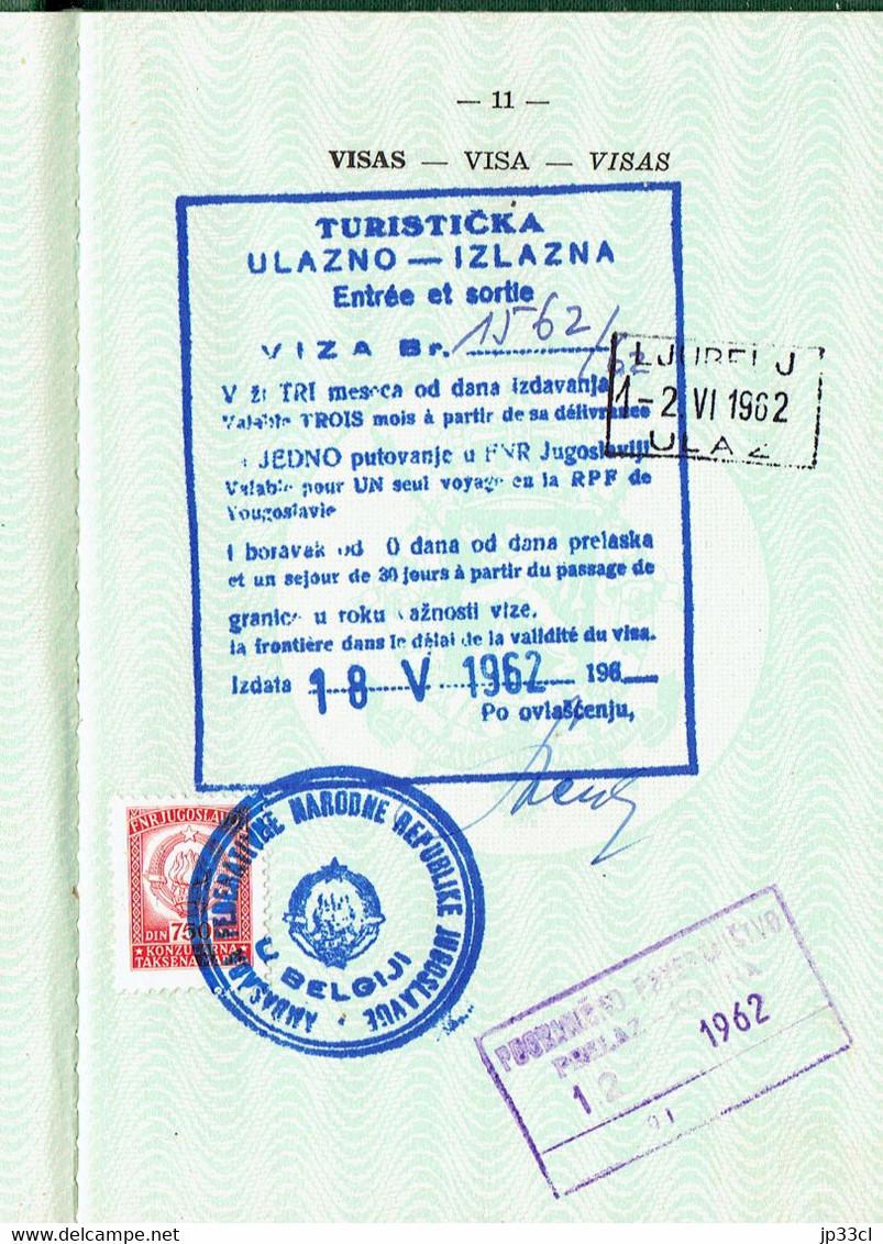 Ancien Passeport "Royaume De Belgique" Délivré à Haine-Saint-Pierre Le 16/5/1962 Avec Visa Yougoslave - Documents Historiques