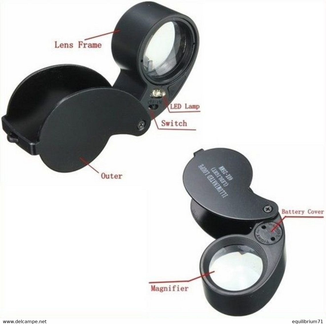 Loupe De Poche / Opvouwbaar Vergrootglas / Klapplupe / Folding Magnifier - 40X + LED - Stamp Tongs, Magnifiers And Microscopes