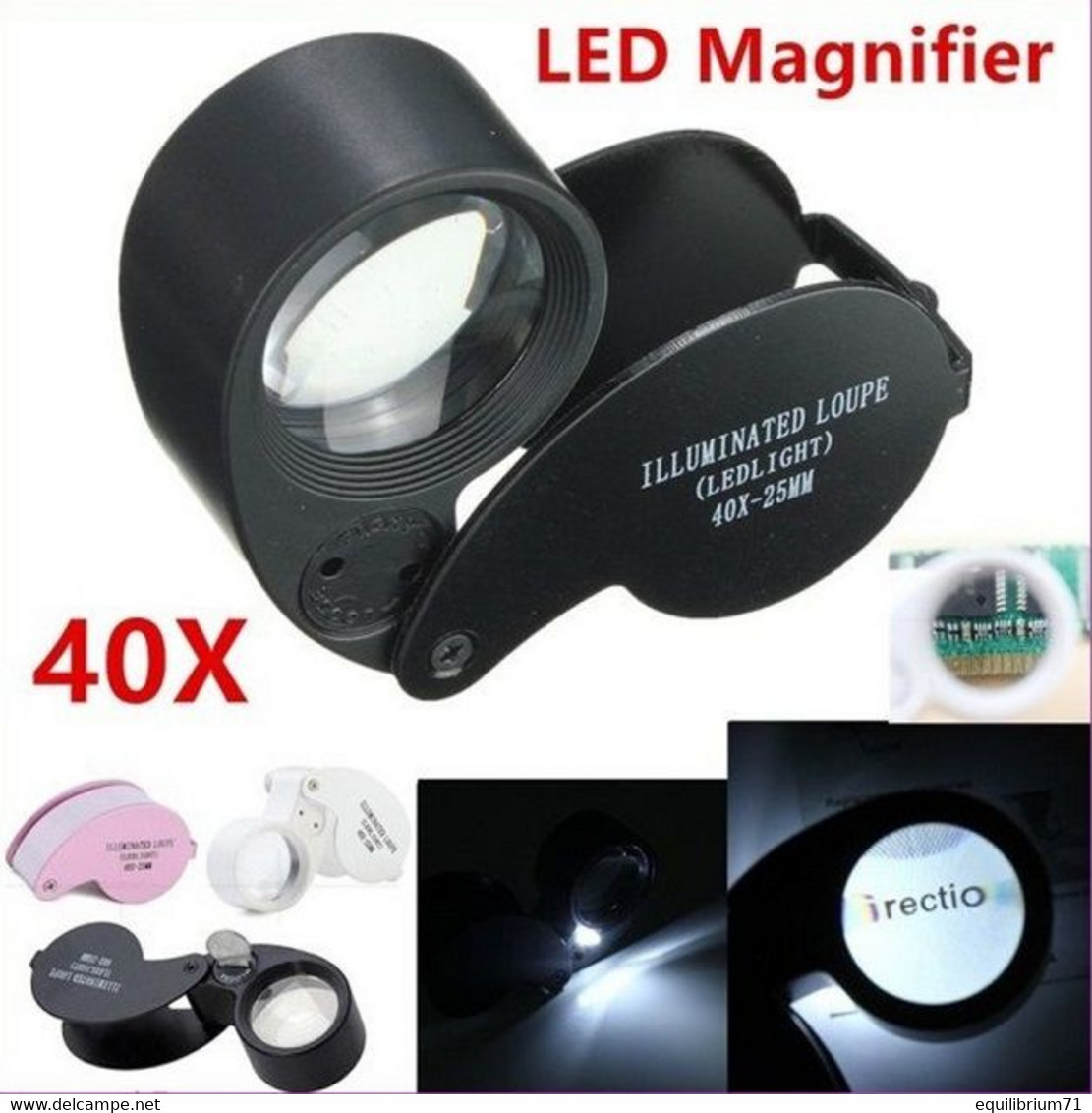 Loupe De Poche / Opvouwbaar Vergrootglas / Klapplupe / Folding Magnifier - 40X + LED - Pinces, Loupes Et Microscopes