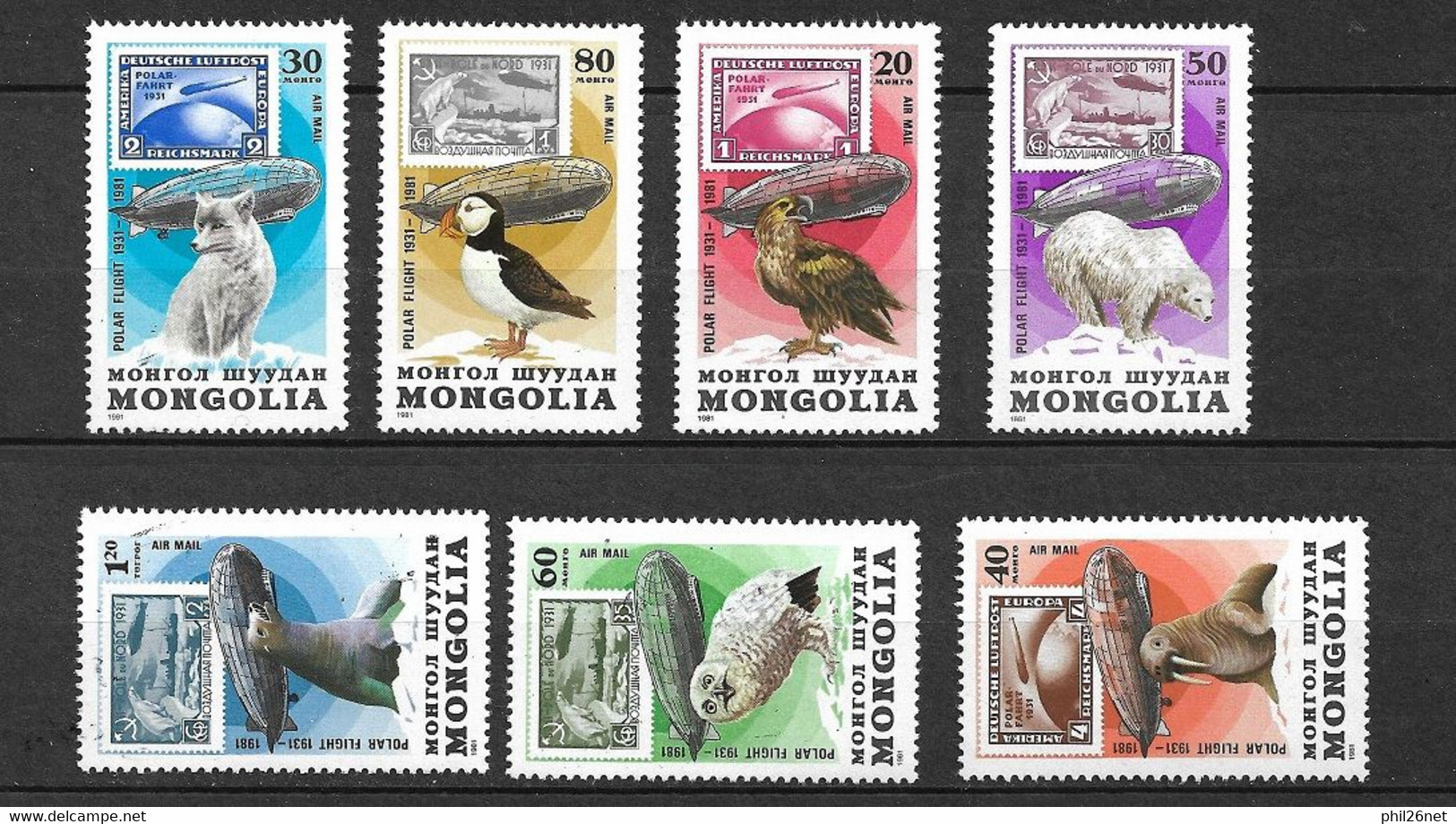 Mongolie Poste Aérienne  N°129 à 135  Faune  Artique  Neufs  * *  B/TB = MNH F/ VF   - Fauna ártica