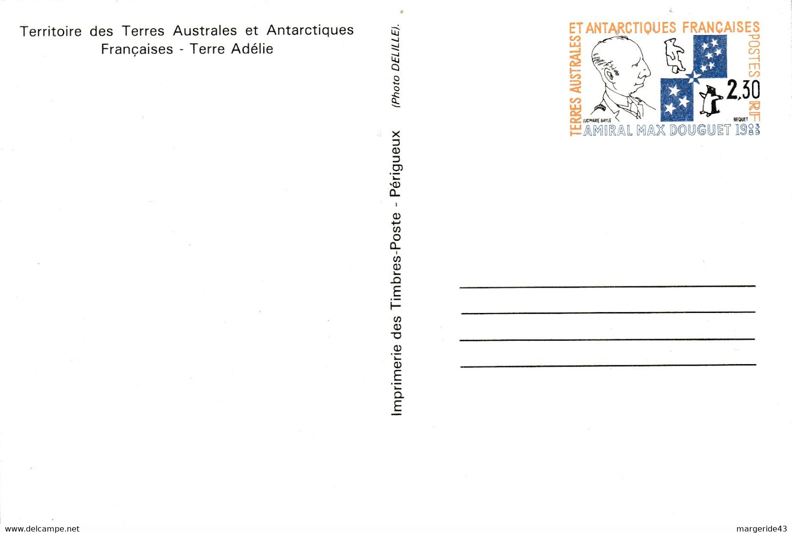 TAAF ENTIER CARTE NEUF TERRE ADELIE - Postal Stationery