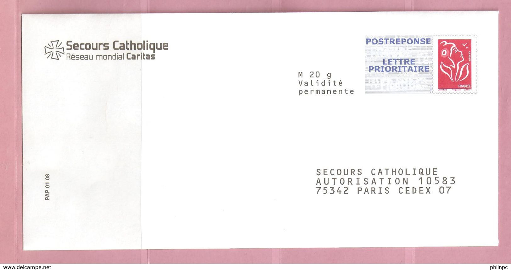 France, Prêt à Poster Réponse, 3734A, Postréponse, Secours Catholique, Marianne De Lamouche - PAP: Antwort/Lamouche