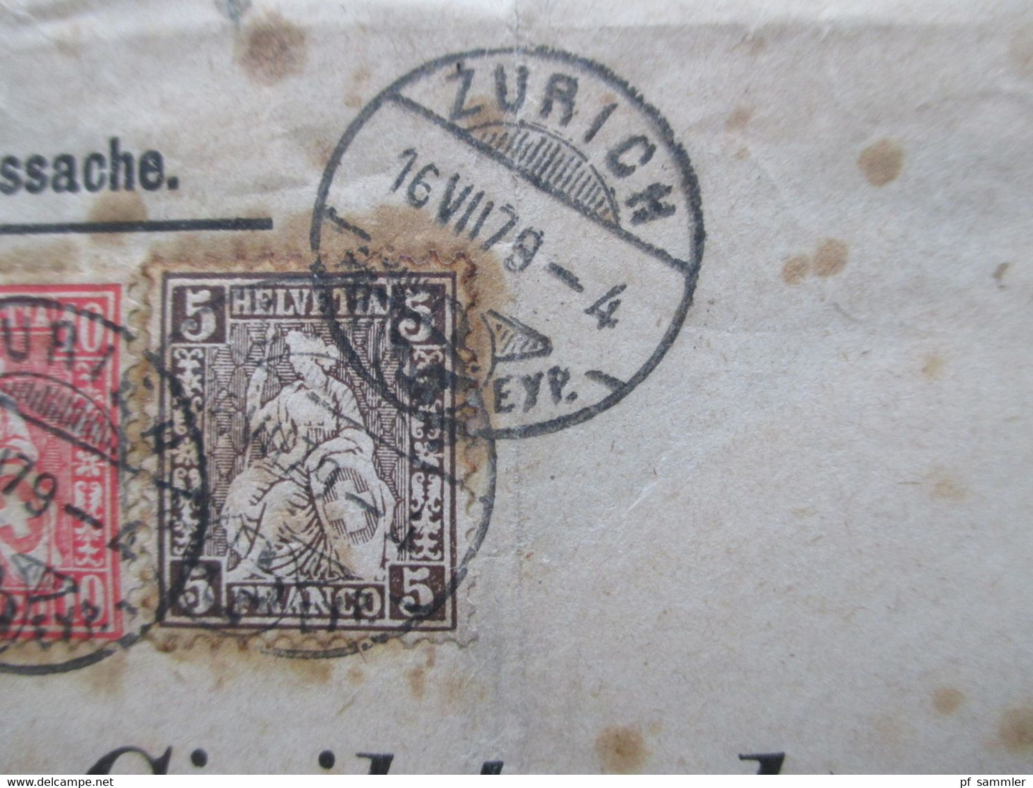 Schweiz 1879 MiF Nr. 22 U. 30 Amtlich Civilstandssache Blauer Stempel Civilstandesamt KT Zurich - Briefe U. Dokumente