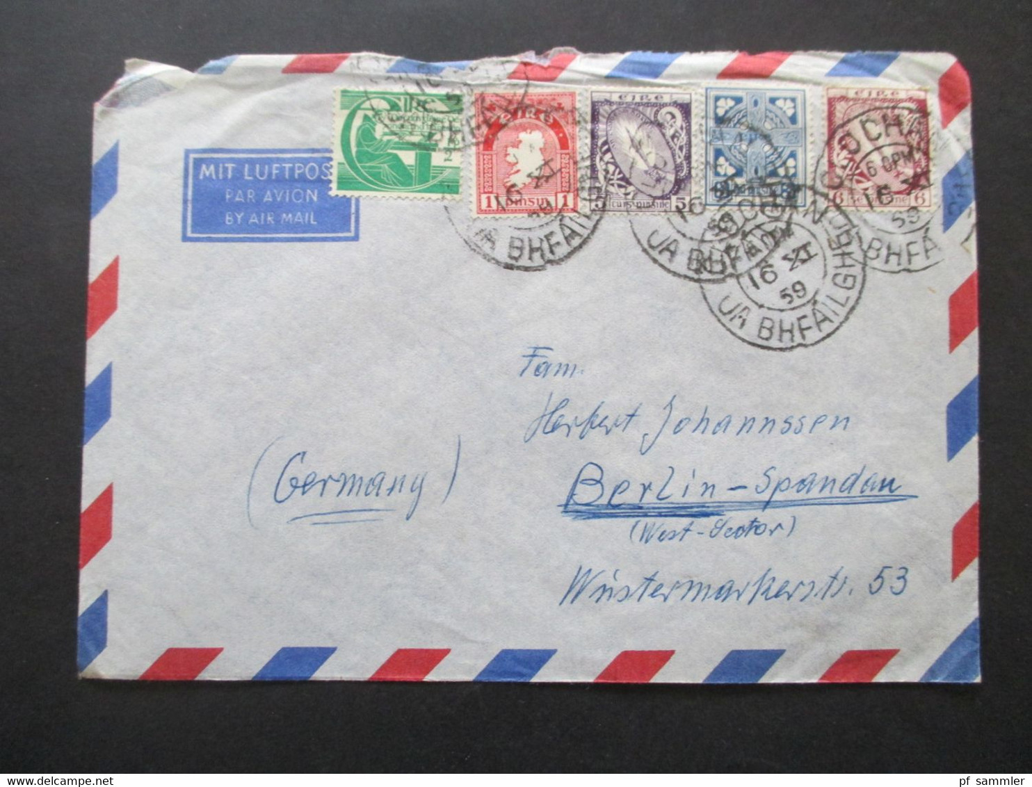 Irland / Eire 1959 Buntfrankatur MiF Nach Berlin Spandau West Sektor Gesendet! Mit Luftpost / Air Mail - Briefe U. Dokumente