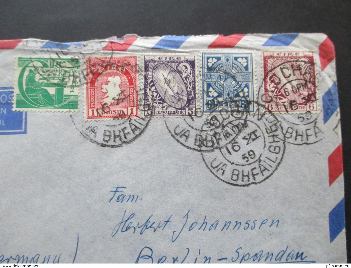 Irland / Eire 1959 Buntfrankatur MiF Nach Berlin Spandau West Sektor Gesendet! Mit Luftpost / Air Mail - Cartas & Documentos