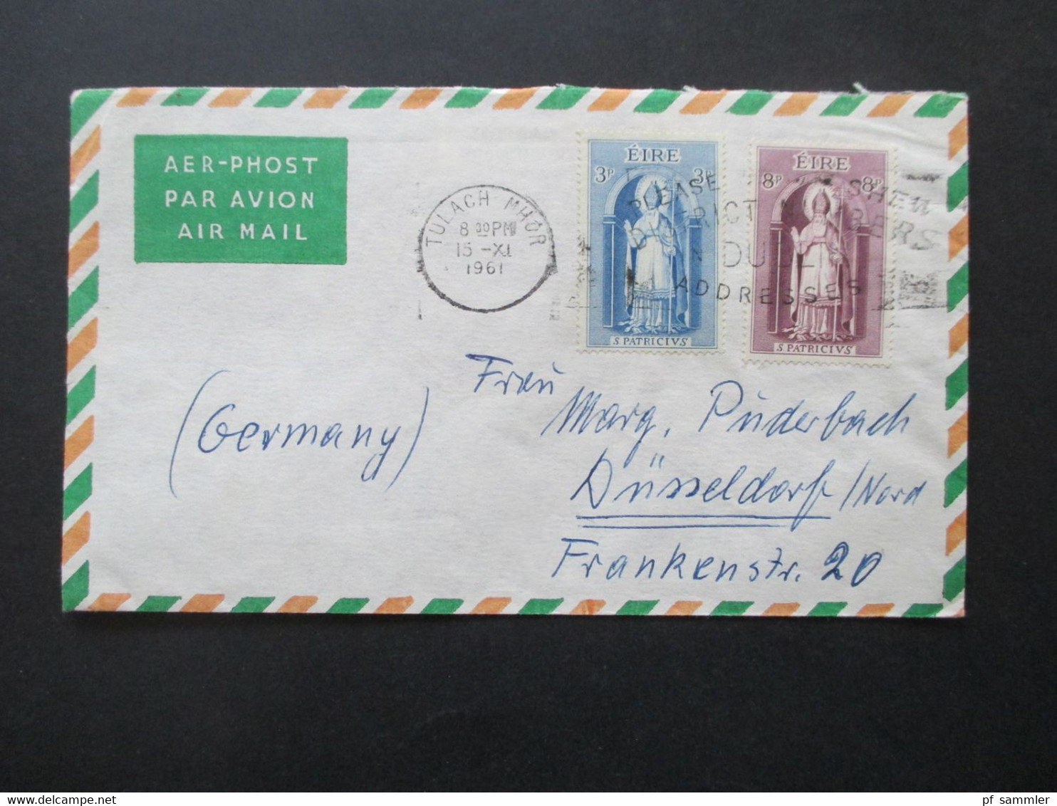 Irland / Eire 1961 Nr. 150 Und 151 MiF Tulach Mhor Nach Düsseldorf Gesendet Mit Luftpost / Air Mail - Brieven En Documenten