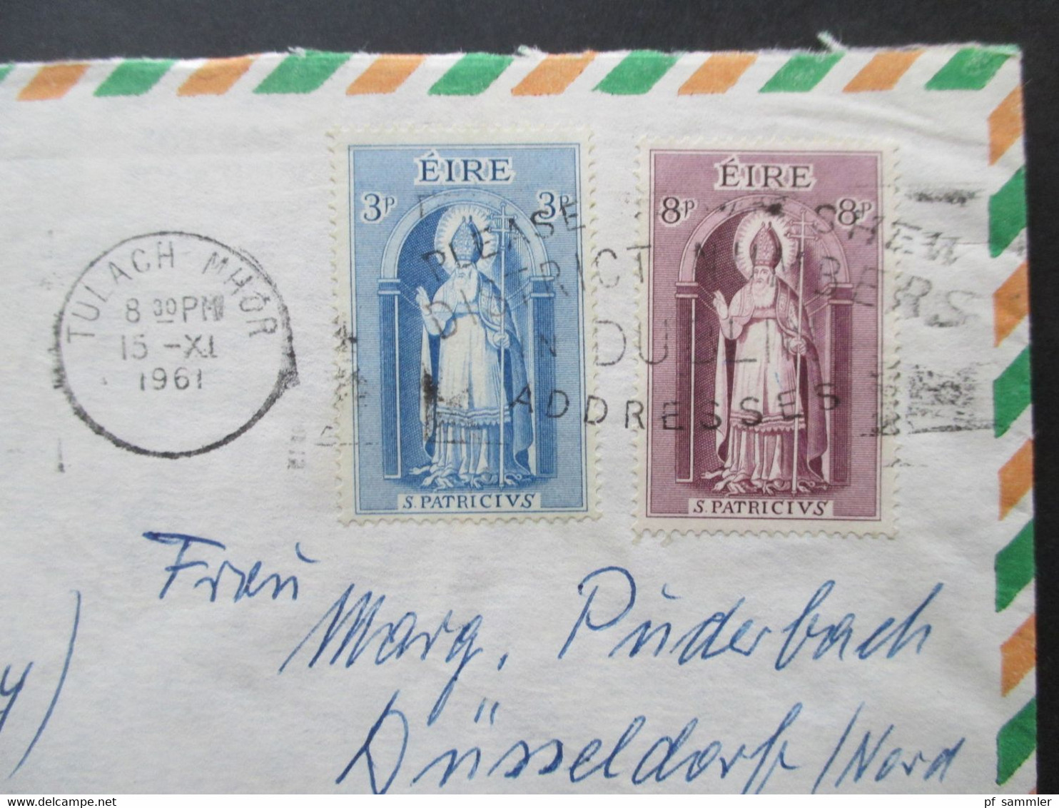 Irland / Eire 1961 Nr. 150 Und 151 MiF Tulach Mhor Nach Düsseldorf Gesendet Mit Luftpost / Air Mail - Lettres & Documents