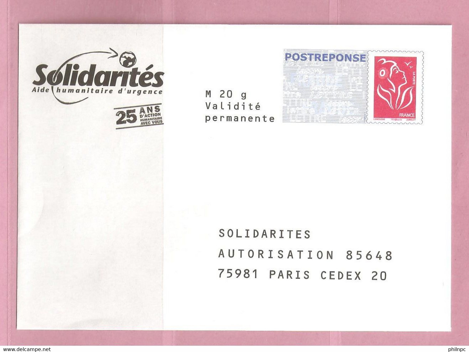 France, Prêt à Poster Réponse, 3734A, Postréponse, Solidarités, Aide Humanitaire D'urgence, Marianne De Lamouche - Prêts-à-poster:Answer/Lamouche