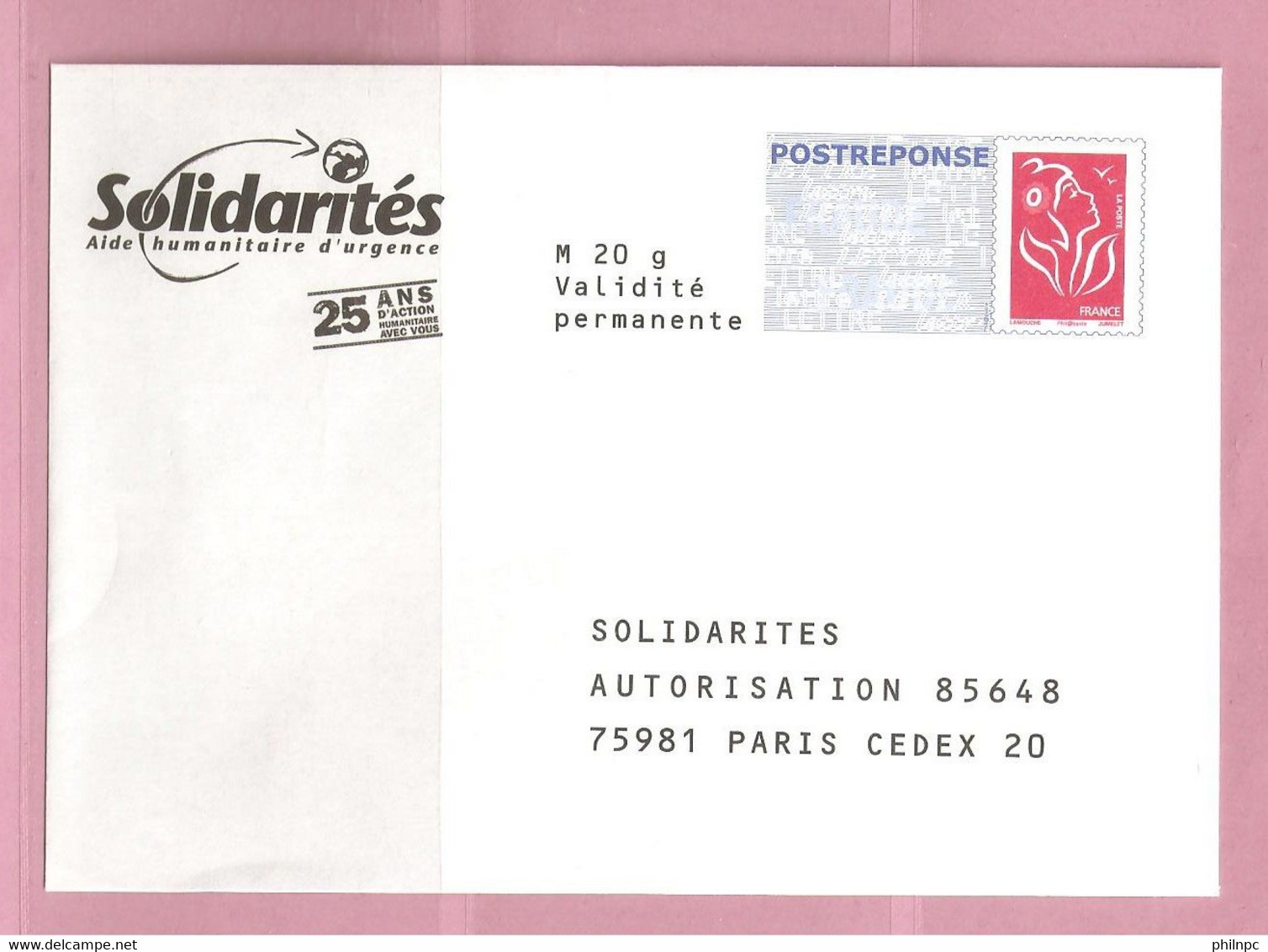 France, Prêt à Poster Réponse, 3734A, Postréponse, Solidarités, Aide Humanitaire D'urgence, Marianne De Lamouche - PAP : Antwoord /Lamouche