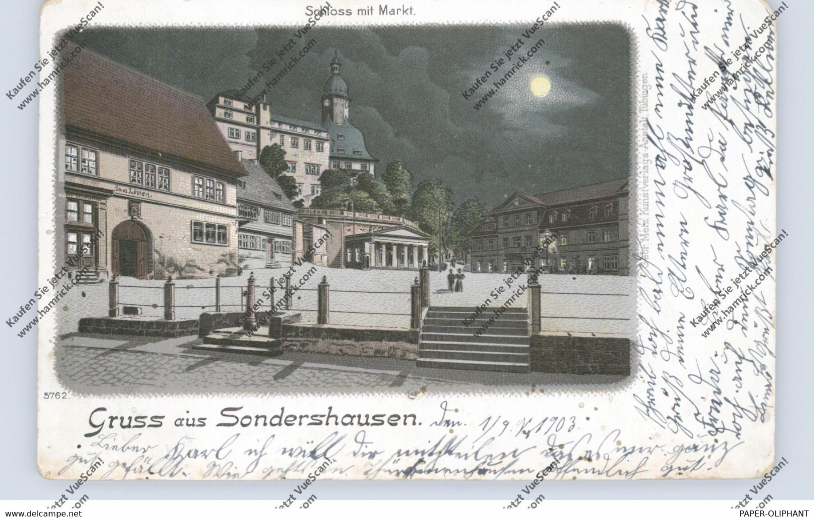 0-5400 SONDERSHAUSEN, Mondschein-Lithographie, Schloss Mit Markt - Sondershausen