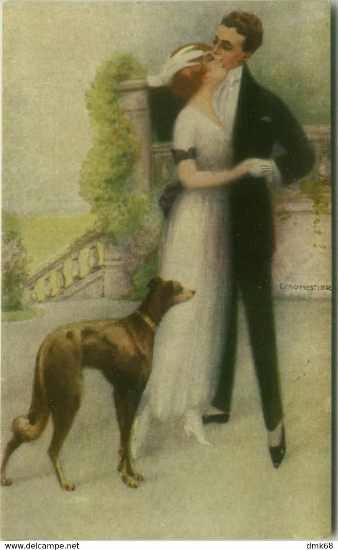 MONESTIER SIGNED  POSTCARDS SERIES N. 882 - COUPLE & DOG - 1910s (BG991) - Monestier, C.