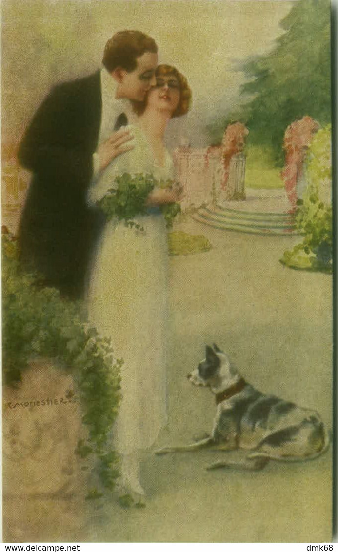 MONESTIER SIGNED  POSTCARDS SERIES N. 882 - COUPLE & DOG - 1910s (BG991) - Monestier, C.