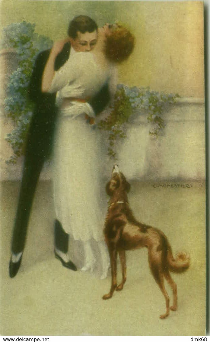 MONESTIER SIGNED  POSTCARDS SERIES N. 882 - COUPLE & DOG - 1910s (BG991)