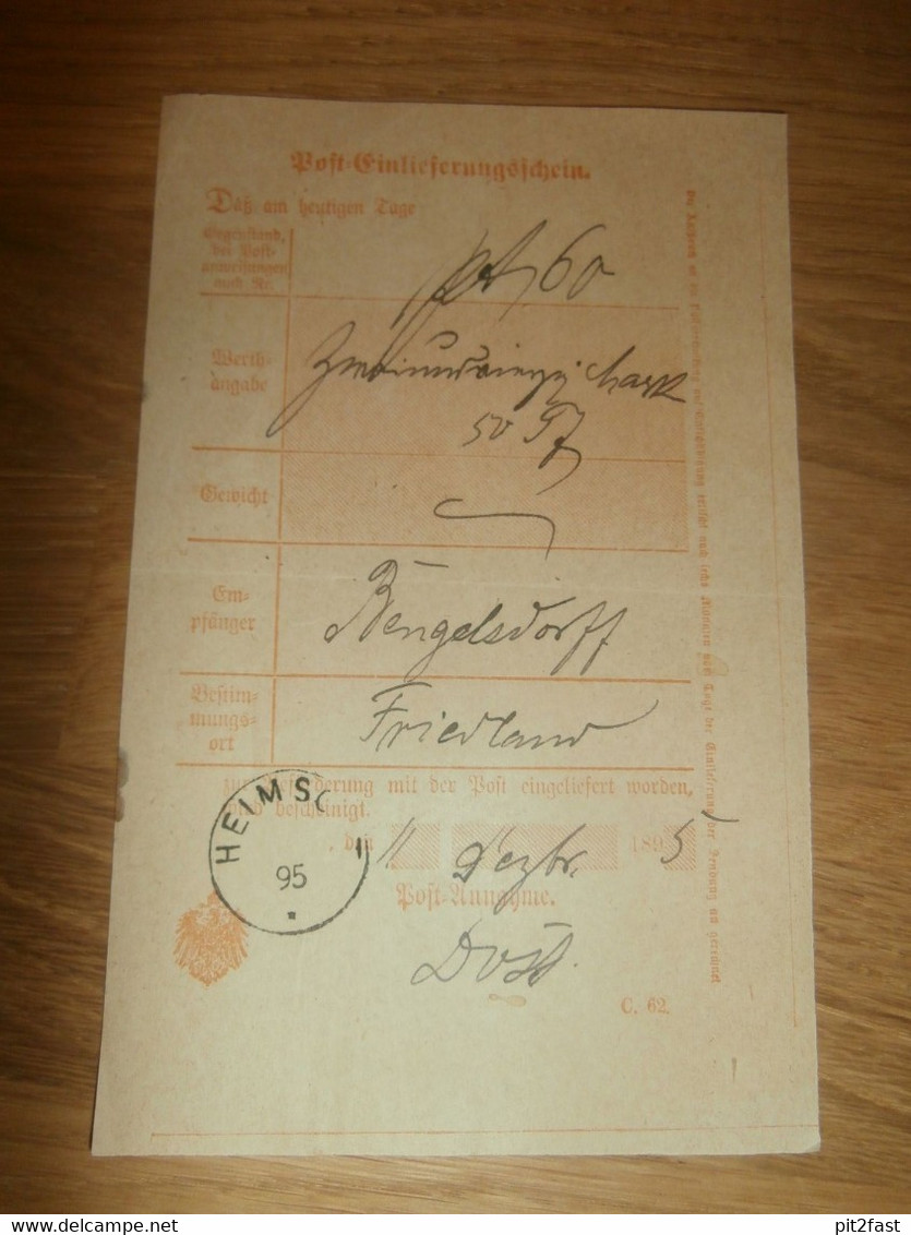Post-Einlieferungsschein , 1895 , Begelsdorff I. Friedland I. Mecklenburg , Post !!! - Mecklenbourg-Strelitz