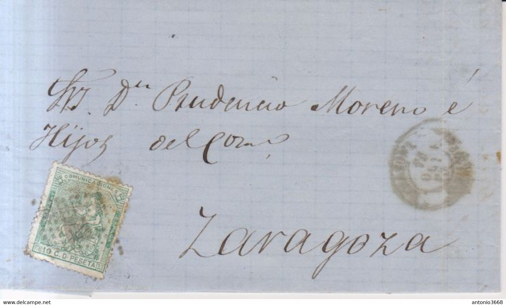 Año 1873 Edifil 133 10c Alegoria Carta Matasellos Rombo Tarazona Membrete Victor Fernandez - Covers & Documents