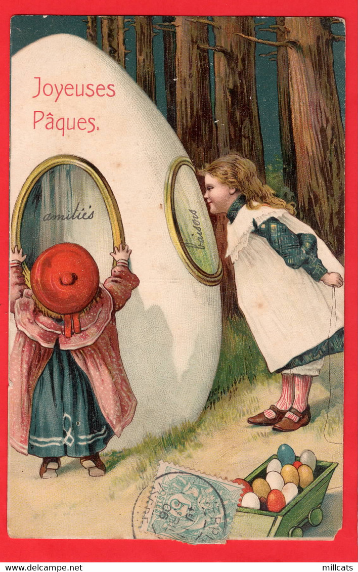 YOUNG GIRLS  ART NOUVEAU STYLE    FANTASY EGG  EASTER CARD Pu 1906 - Children And Family Groups