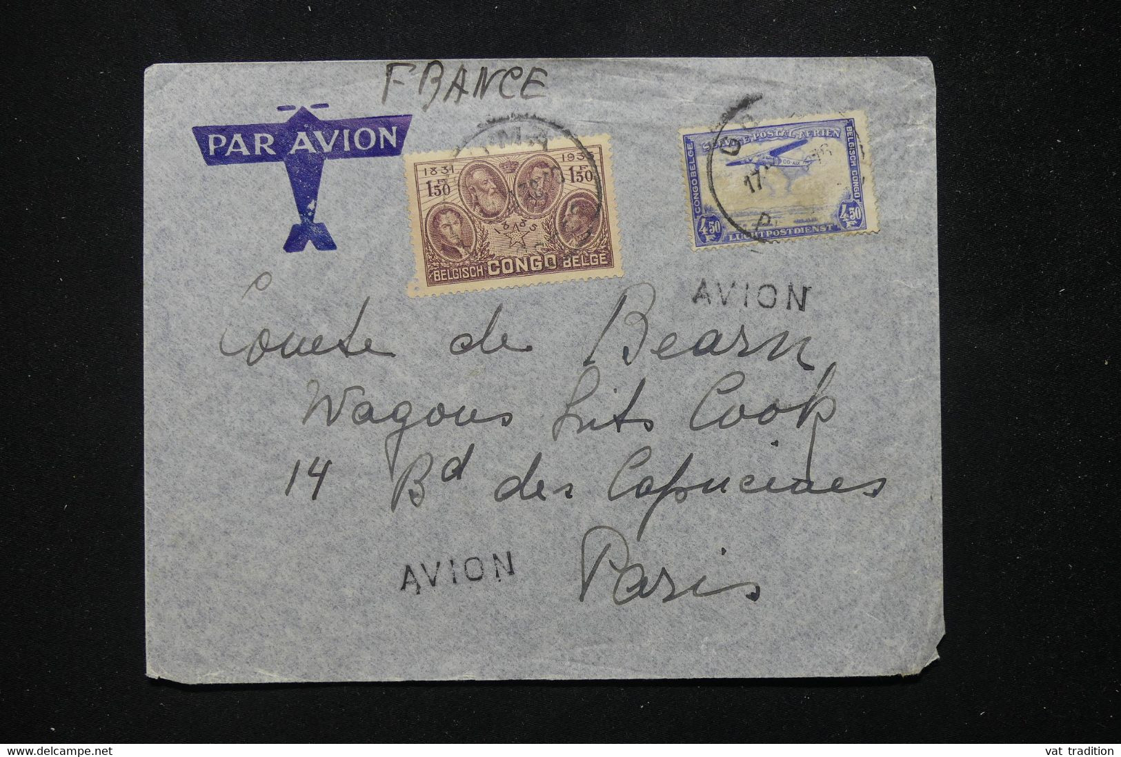 CONGO BELGE - Enveloppe De Goma Pour Paris Avec Griffe " Avion " En 1938 - L 82124 - Covers & Documents
