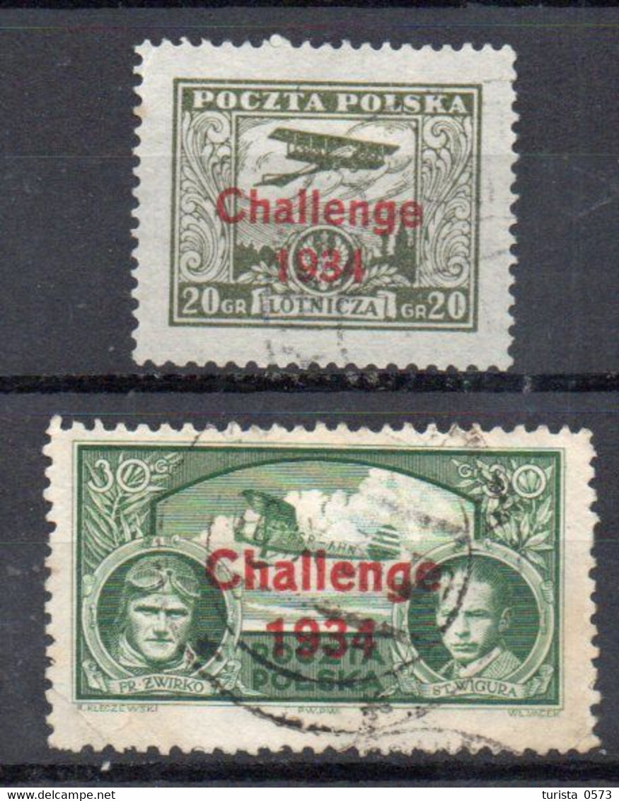 POLONIA 1934 Posta Aerea - N. 2 Francobolli Timbrati Sovrastampati In Serie Completa. - Lots & Kiloware (max. 999 Stück)