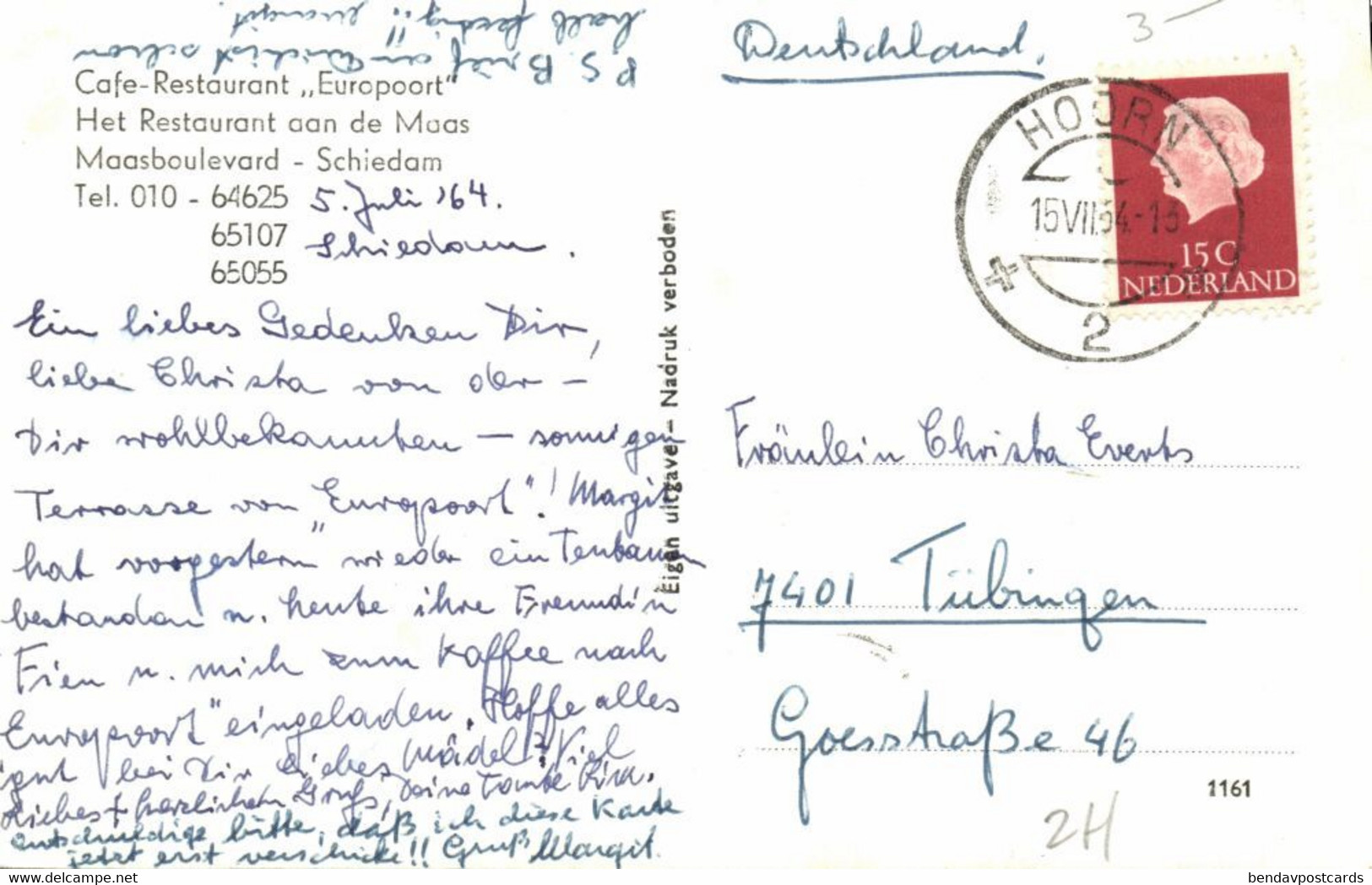 Nederland, SCHIEDAM, Cafe-Restaurant Europoort (1964) Ansichtkaart - Schiedam