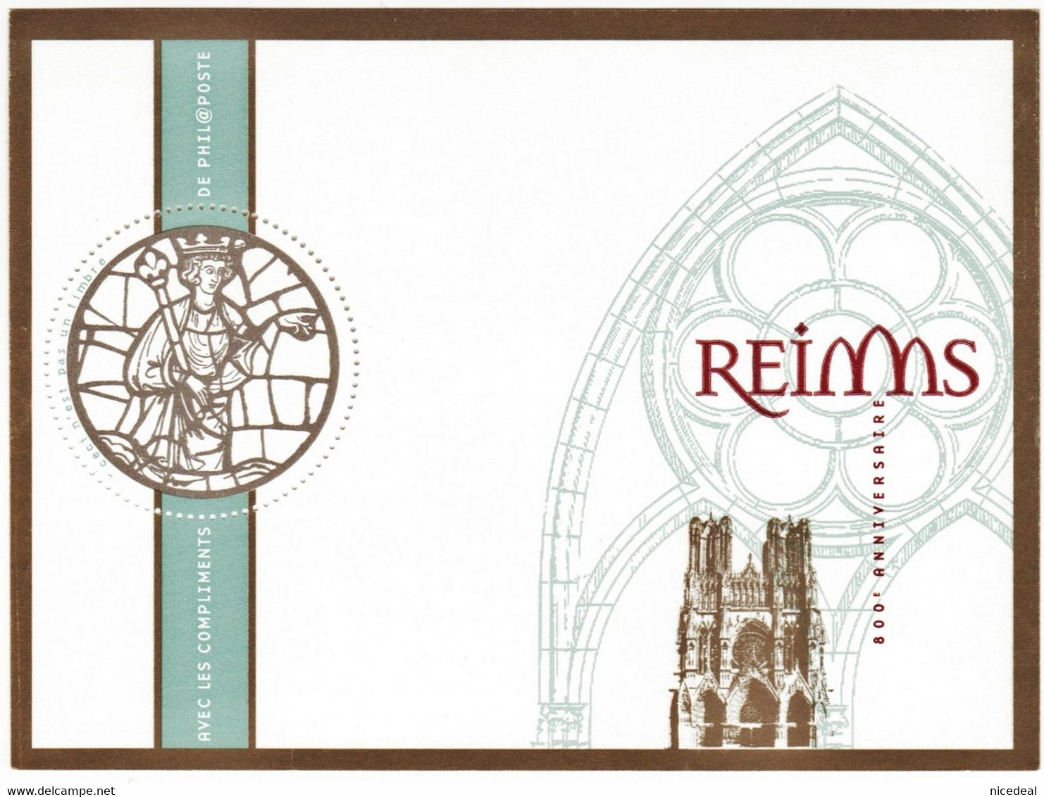 2 Blocs Feuillets 800e Anniversaire Cathédrale Reims + Enveloppe Phil@poste Bonne Année 2012 + Calendrier Philatélique - Blocs Souvenir