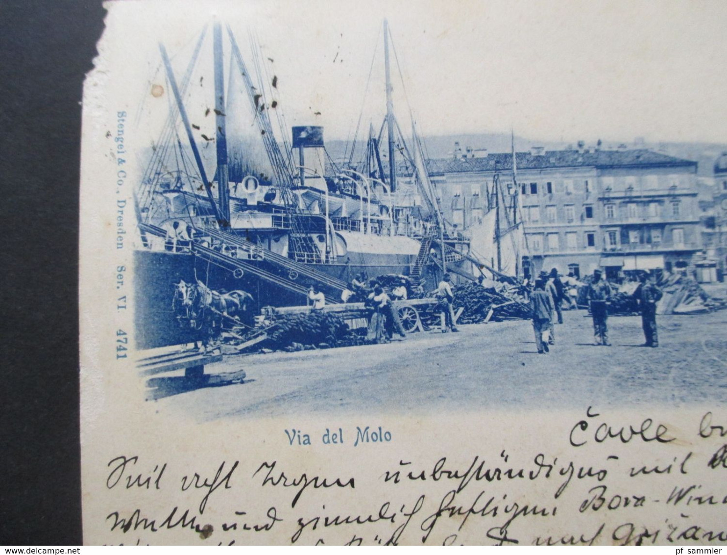 Ungarn / SHS 1900 Fiume AK Via Del Molo Hafen Mit Dampfer An Heinrich Von Nitzschwitz Auf Königsfeld Rittergut - Kroatien