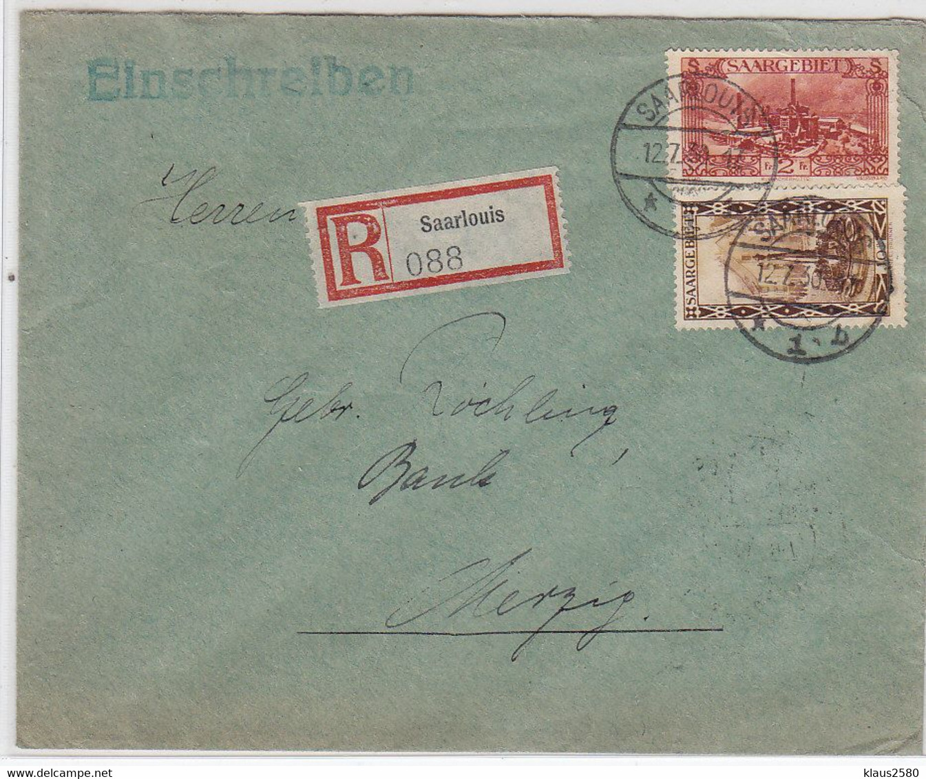 Saargebiet R-Brief Mit MIF An Die Röchling Bank Merzig AKs - Other & Unclassified