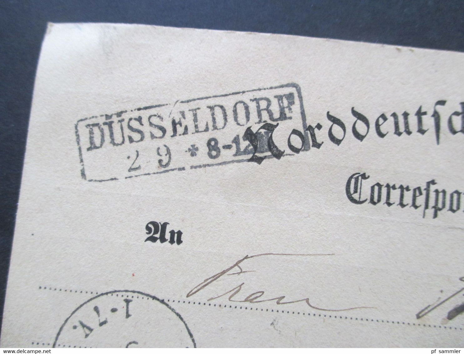 Altdeutschland NDP Um 1870 Norddeutsches Postgebiet Correspondenz Karte Ra2 Düsseldorf Und Ank. Stp. K1 Elberfeld - Lettres & Documents