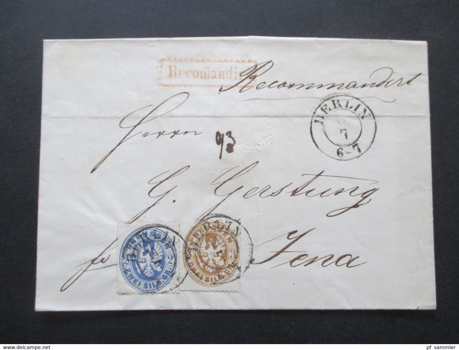 Altdeutschland Preussen 1862 Nr. 18 / 18 MiF Einschreiben Roter Stempel Recomandirt Berlin - Jena Mit L2 Ank. Stempel - Cartas & Documentos