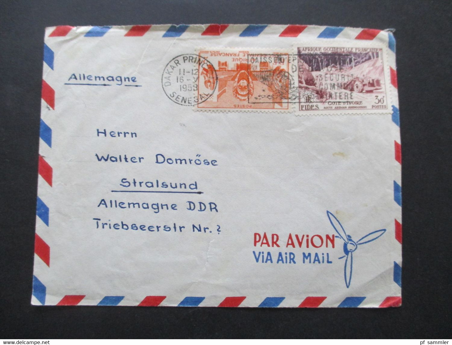 Frankreich Kolonie Senegal U. Elfenbeinküste MiF Stempel Dakar Principal Absender Von M.S. Meteor Air Mail Par Avion - Briefe U. Dokumente