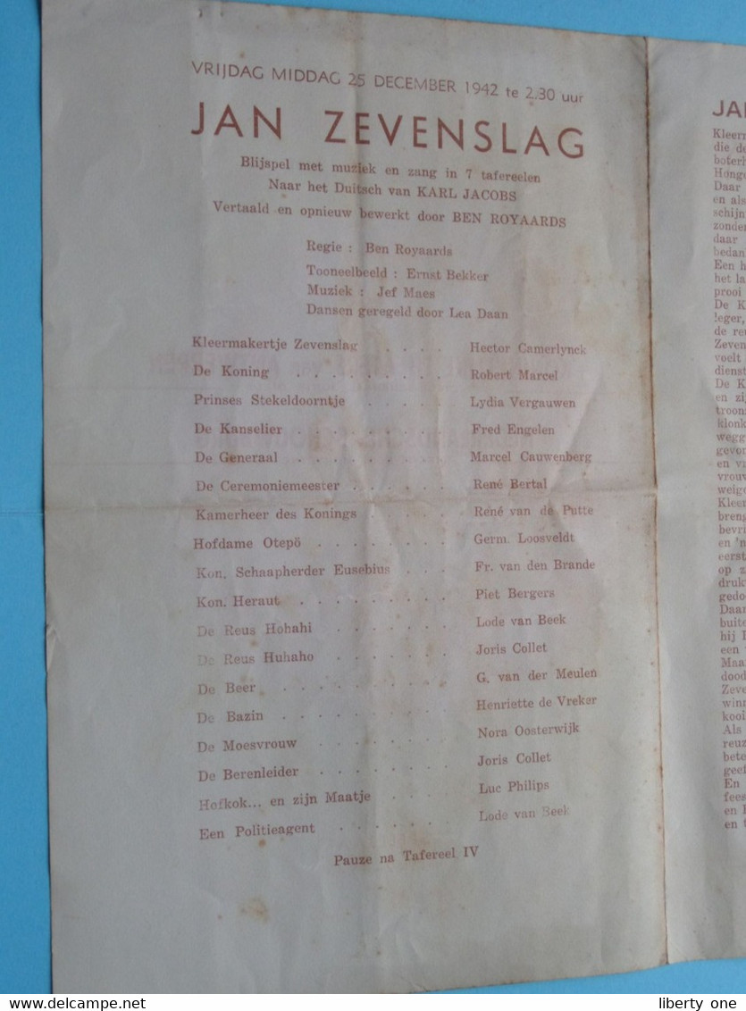Koninklijke Theaters Van Antwerpen - Nederlandsche Schouwburg / Speeljaar 1942-1943 ( Jan ZEVENSLAG Blijspel ) ! - Programas