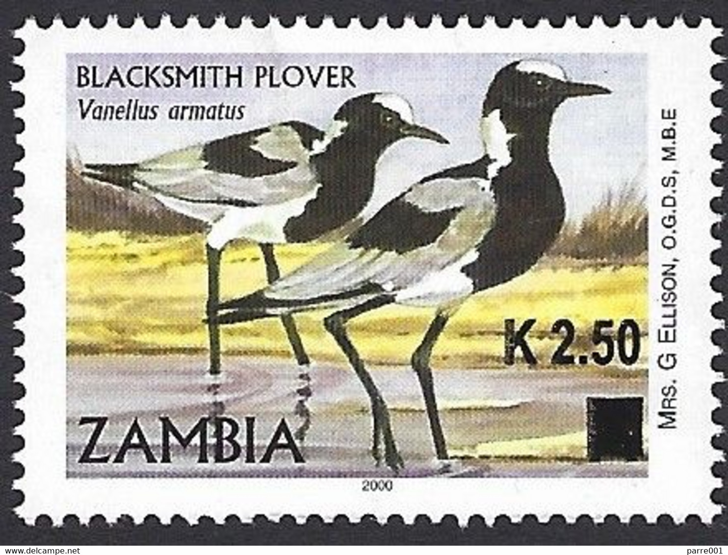 Zambia 2014 Blacksmith Lapwing Plover Anitibyx Armatus Overprint K2.50 On A Michel 1704 Mint. - Palmípedos Marinos