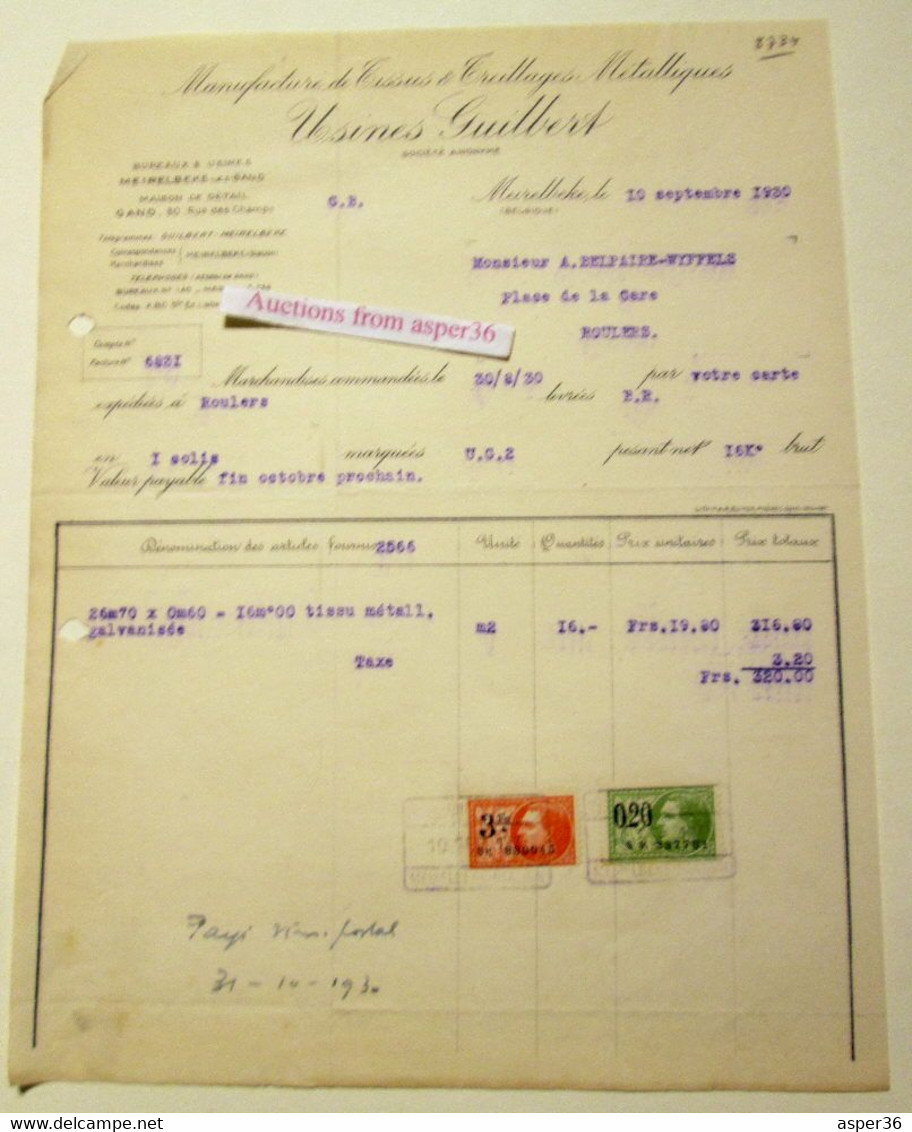 Manuf Tissus & Treillages Métalliques, Usines Guilbert, Merelbeke 1930  (maison De Détail Veldstraat Gent) - 1900 – 1949