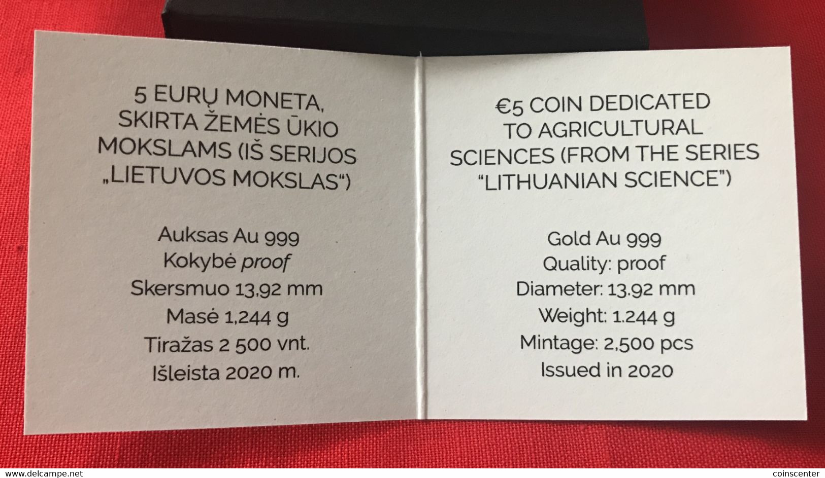 Lithuania 5 Euro 2020 "Lithuanian Science - Agricultural Sciences" AU Gold PROOF - Lithuania