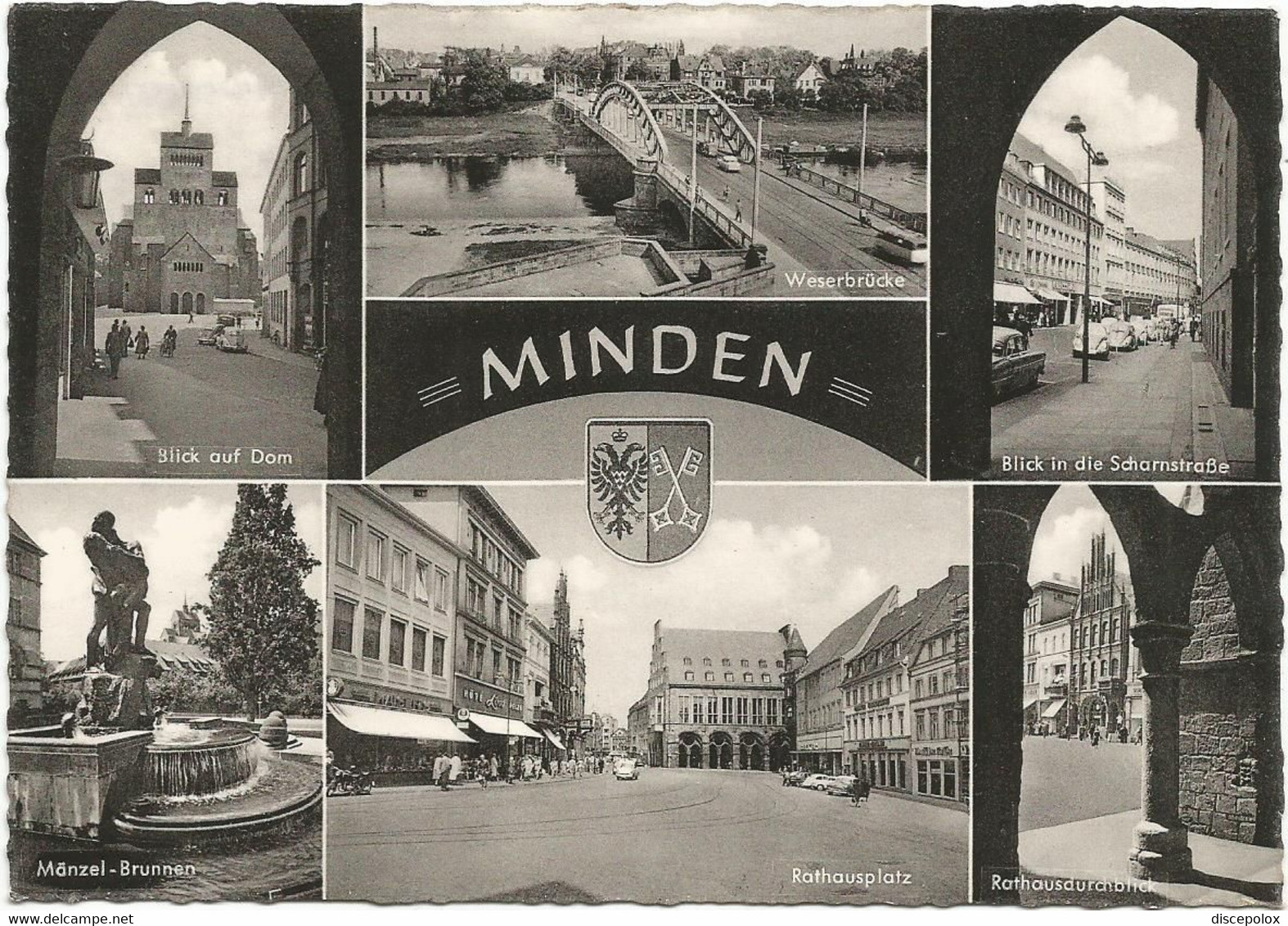 E4200 Minden - Dom - Weserbrucke - Scharnstrasse - Manzel Brunnen - Rathausplatz / Viaggiata 1959 - Minden