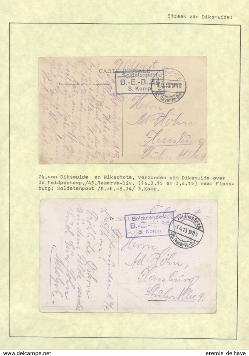 Bataillon Allemand - Page De Collection : 2 Feldpostkarte (Dksmuide / Bikschote) + Soldatenpost - Deutsche Armee