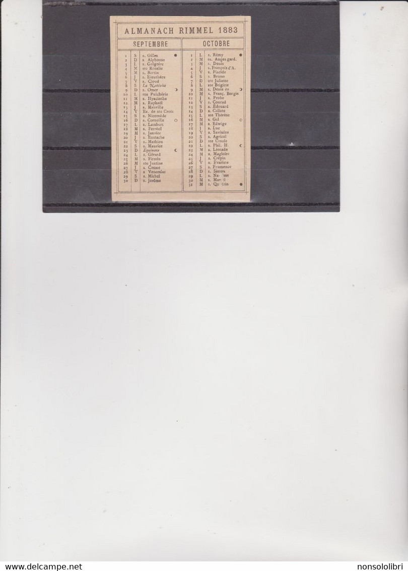 ALMANACH  :  RIMMEL   - H ONGROISE     .SEPTEMBRE - OCTOBRE    . 1883 - Petit Format : ...-1900
