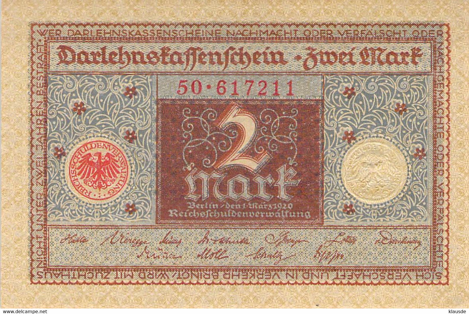 2 Mark 1920 UNC 50-617211 - 2 Mark