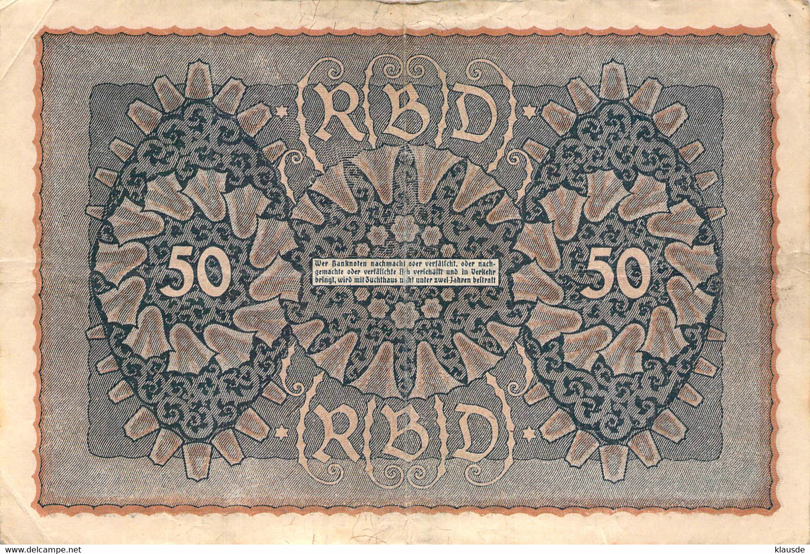 50 Mark 1919 VF/F (III) Reihe 3 CD B Nr.522827 - 50 Mark