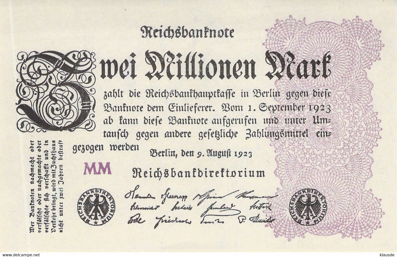 2 Mio Mark 1923 MM UNC (I) - 2 Millionen Mark